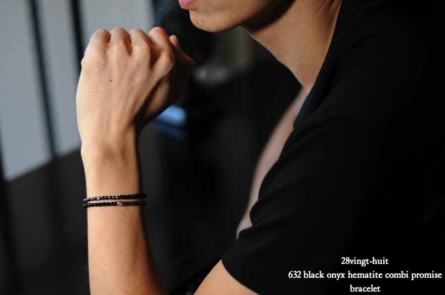 28vingt-huit 632 ブラック オニキス ヘマタイト 2連 ブレスレット 18金 メンズ,ヴァンユイット Black Onyx Hematite Bracelet K18